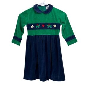 Vintage Florence Eiseman Dress Size 6 Green Blue Velour Scottie Dog Dress